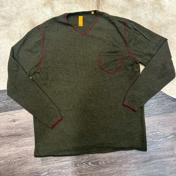 Robert Comstock Sweater Mens 2XL Tall Green Vertical Wool Cashmere Pullover - Picture 1 of 5